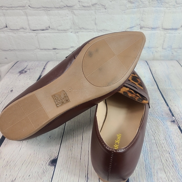 ModCloth The Cats Meow Faux Leather Brown Loafers Leopard Print Panel size 9 - Picture 7 of 9